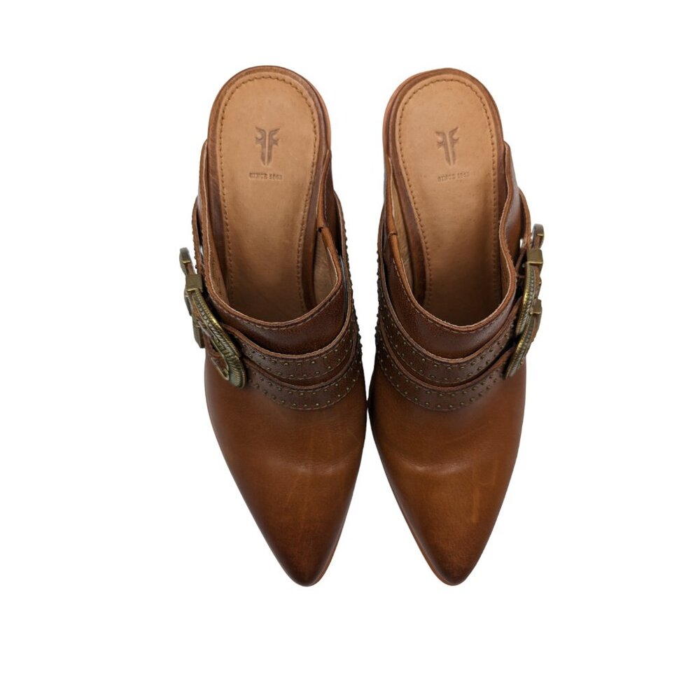Frye Flynn Women's Belted Pointed Toe Brown Leather Mule Size 6.5M - Picture 6 of 12